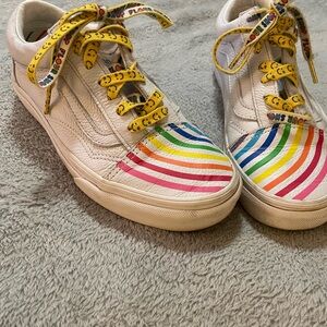 Vans Flour Shop White and Rainbow Athletic Shoes with Classic Design